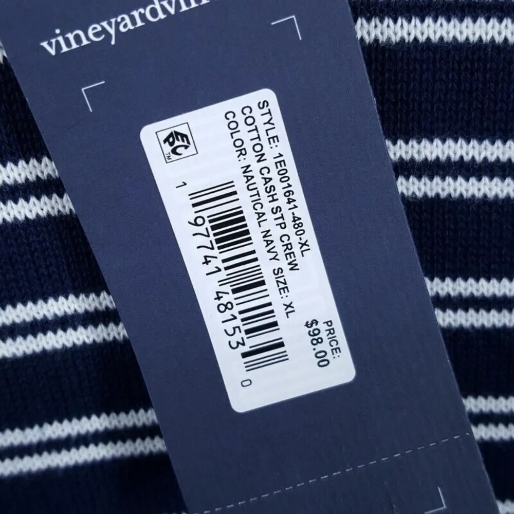 VINEYARD VINES Sweater Mens XL Navy Stripe Pullover Crew Nautical Whale Logo